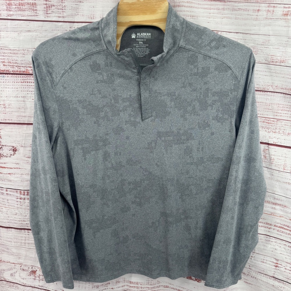 Alaskan Hardgear Duluth Trading Co Mens 2XL Gray Camo Quarter Zip Pullover Shirt